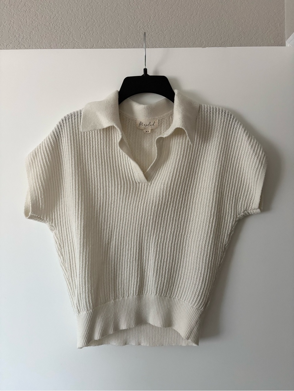Marled Cream Knit Polo Sweater - Women's